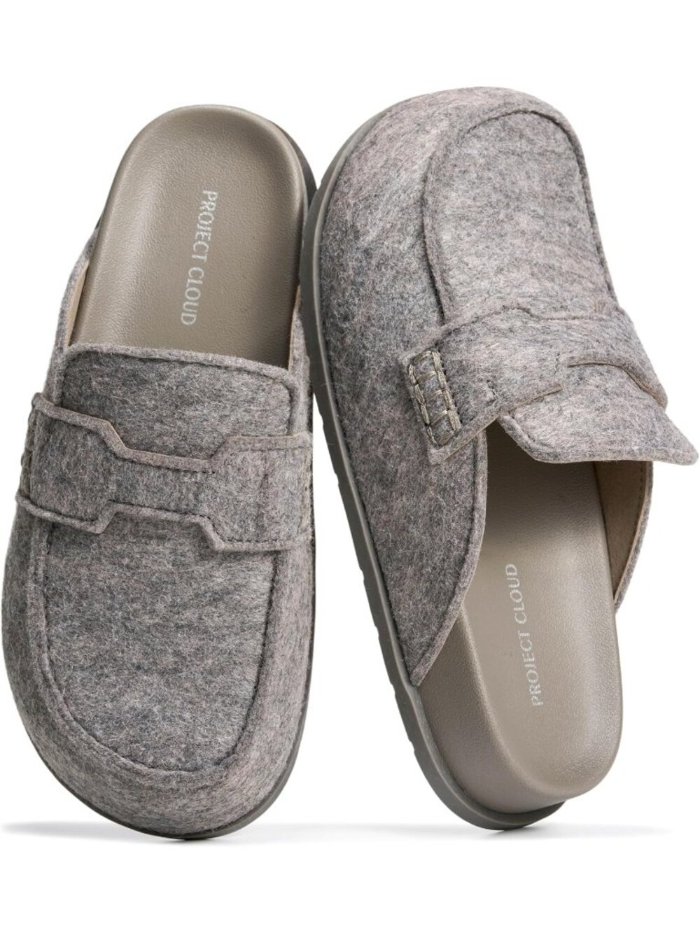 🆕Women's Grey Wool Leather Slip On Clogs Plush & Soft Insole with Comfort